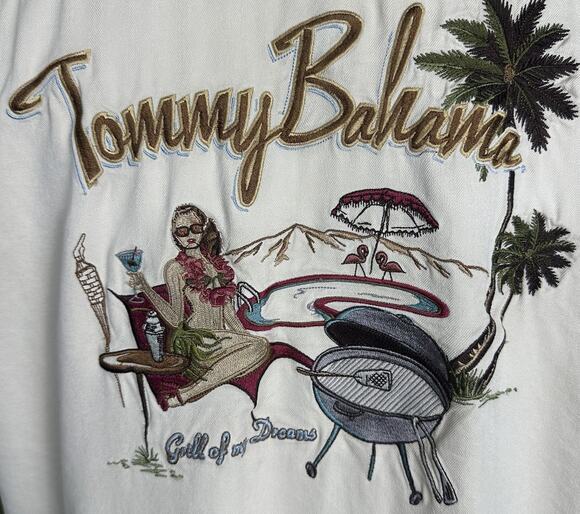 Tommy Bahama Other - Tommy Bahama Men XL Silk Embroidered "Grill of my dreams" Cream lightweight
